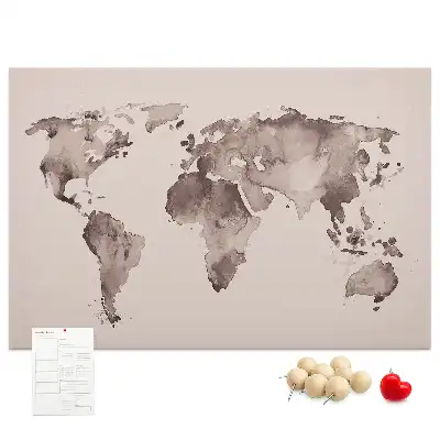 Watercolor World Map Printed Cork Memo Board