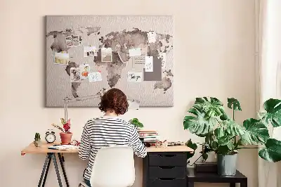 Printed Cork Memo Board Watercolor world map