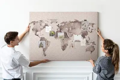 Printed Cork Memo Board Watercolor world map