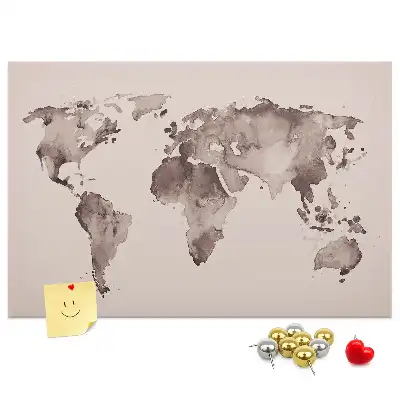 Watercolor World Map Printed Cork Memo Board