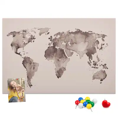 Watercolor World Map Printed Cork Memo Board