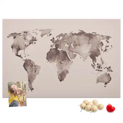 Watercolor World Map Printed Cork Memo Board