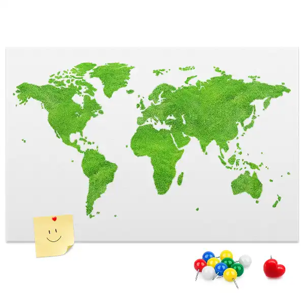 Cork memo board with green grass map design