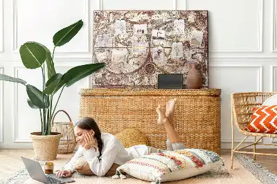 Antique Atlas Map Printed Cork Memo Board