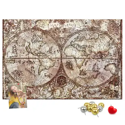 Antique Atlas Map Printed Cork Memo Board