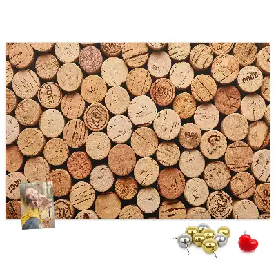 Printed Cork Memo Board with Wooden Wine Cork Design