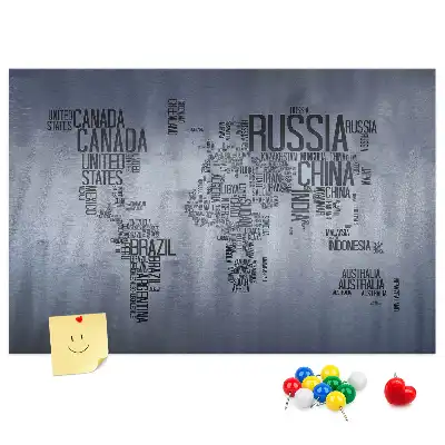 Cork memo board World map made of typography
