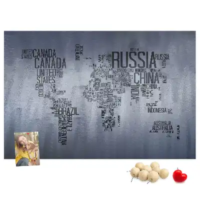 Cork memo board World map made of typography