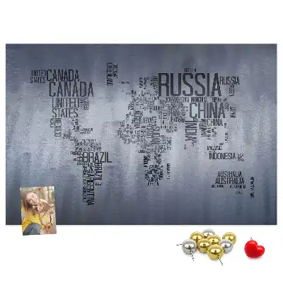 World map cork memo board with typography design