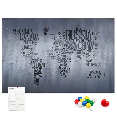 World map cork memo board with typography design