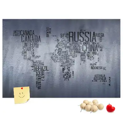 Cork memo board World map made of typography