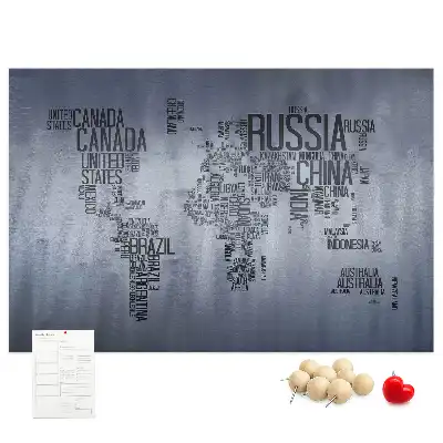 World map cork memo board with typography design