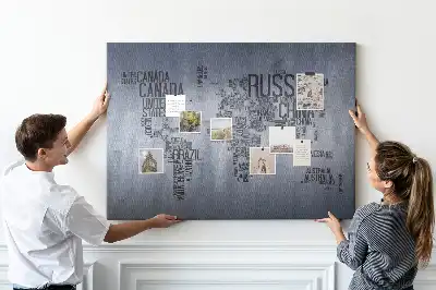 World map cork memo board with typography design