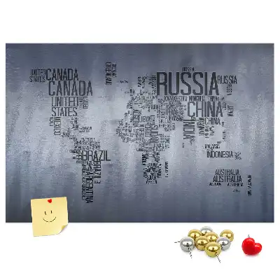 World map cork memo board with typography design