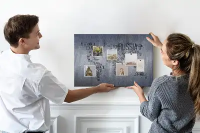 Cork memo board World map made of typography