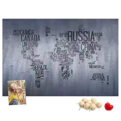 Cork memo board World map made of typography