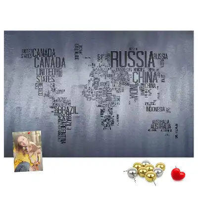 Cork memo board World map made of typography