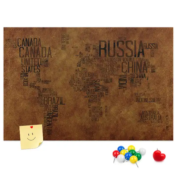 Printed Country Names Cork Board Map