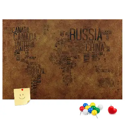 Printed Cork Board Country names map