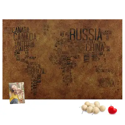 Printed Country Names Cork Board Map