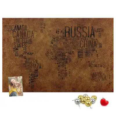 Printed Country Names Cork Board Map