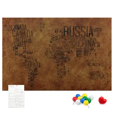 Printed Country Names Cork Board Map