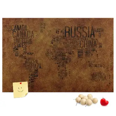 Printed Country Names Cork Board Map