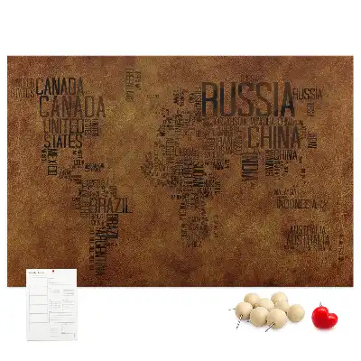 Printed Country Names Cork Board Map