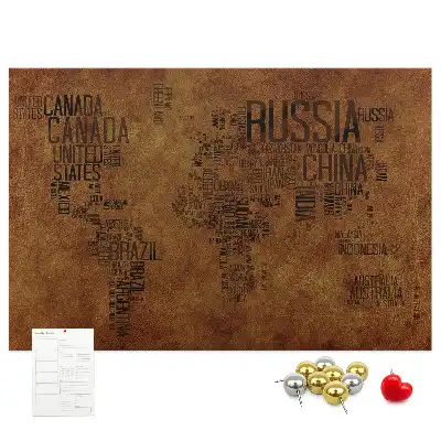 Printed Country Names Cork Board Map