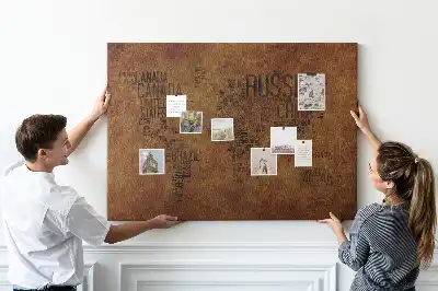Printed Country Names Cork Board Map