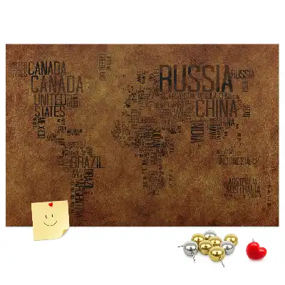 Printed Country Names Cork Board Map