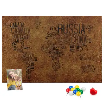 Printed Country Names Cork Board Map