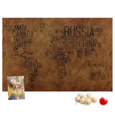 Printed Country Names Cork Board Map