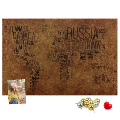 Printed Country Names Cork Board Map
