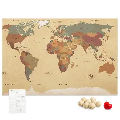 Vintage World Map Cork Memo Board