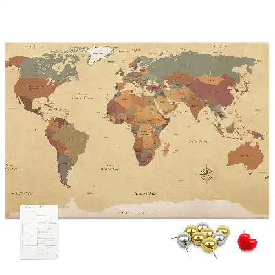 Vintage World Map Cork Memo Board