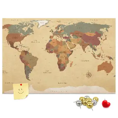 Vintage World Map Cork Memo Board
