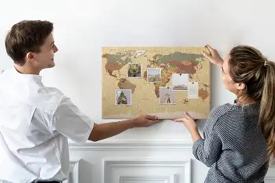 Vintage World Map Cork Memo Board