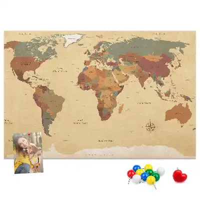 Vintage World Map Cork Memo Board