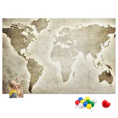 World Map Printed Cork Memo Board