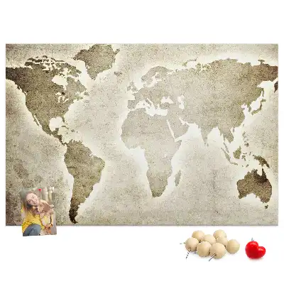 World Map Printed Cork Memo Board