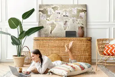 World Map Printed Cork Memo Board