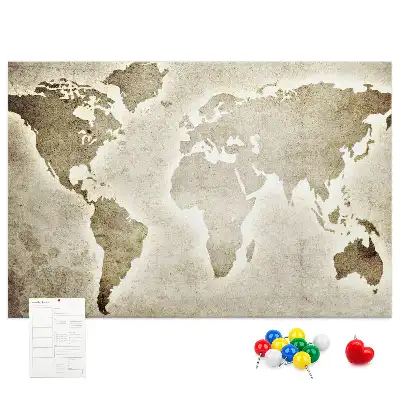 World Map Printed Cork Memo Board