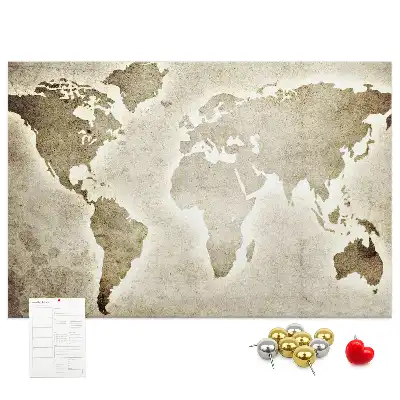 World Map Printed Cork Memo Board