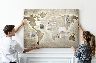 World Map Printed Cork Memo Board