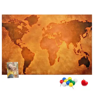Large world map cork memo board