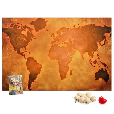 Large world map cork memo board