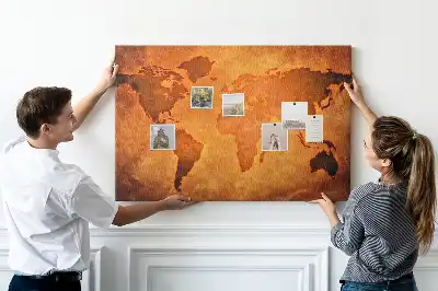 Large world map cork memo board