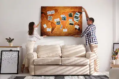 Large world map cork memo board