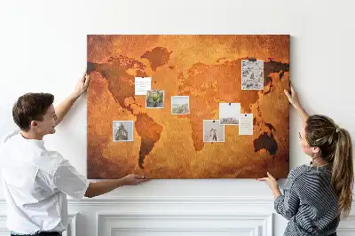 Large world map cork memo board